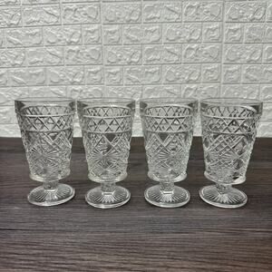 Hazel Atlas Gothic Big Top Peanut Butter Glasses Clear Pressed Drinking Set of 4